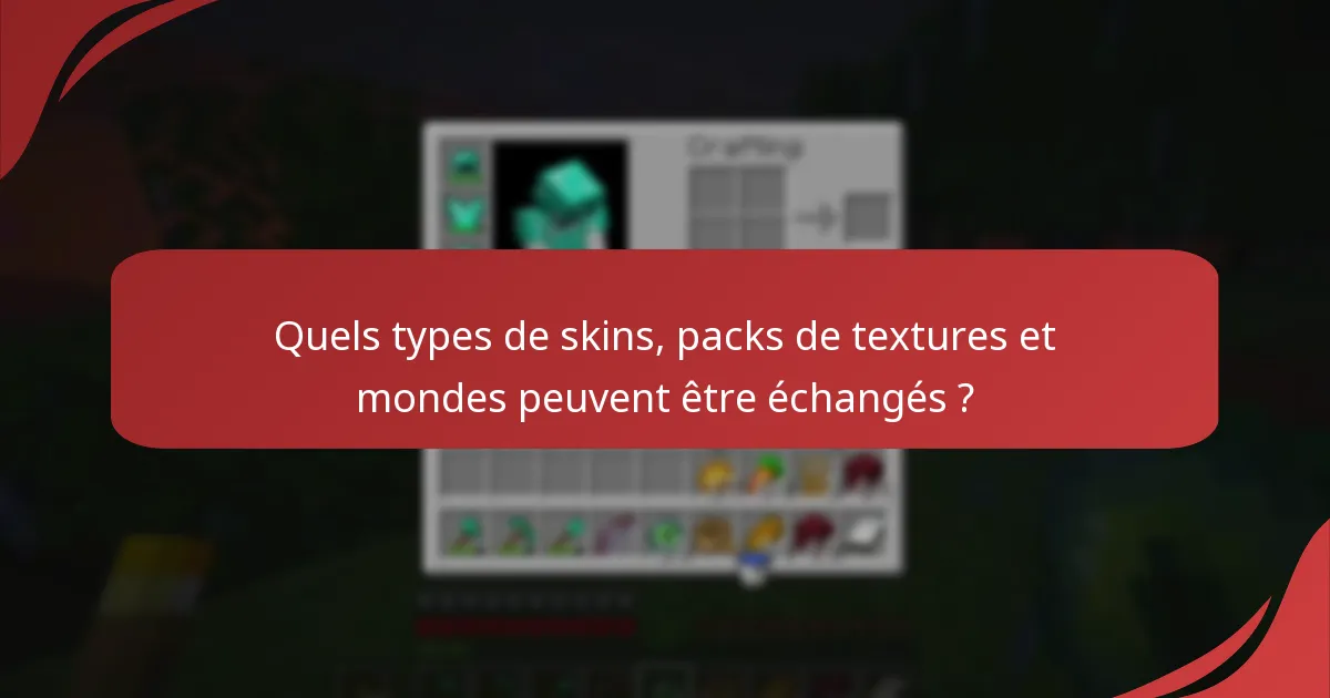 Quels types de skins, packs de textures et mondes peuvent être échangés ?